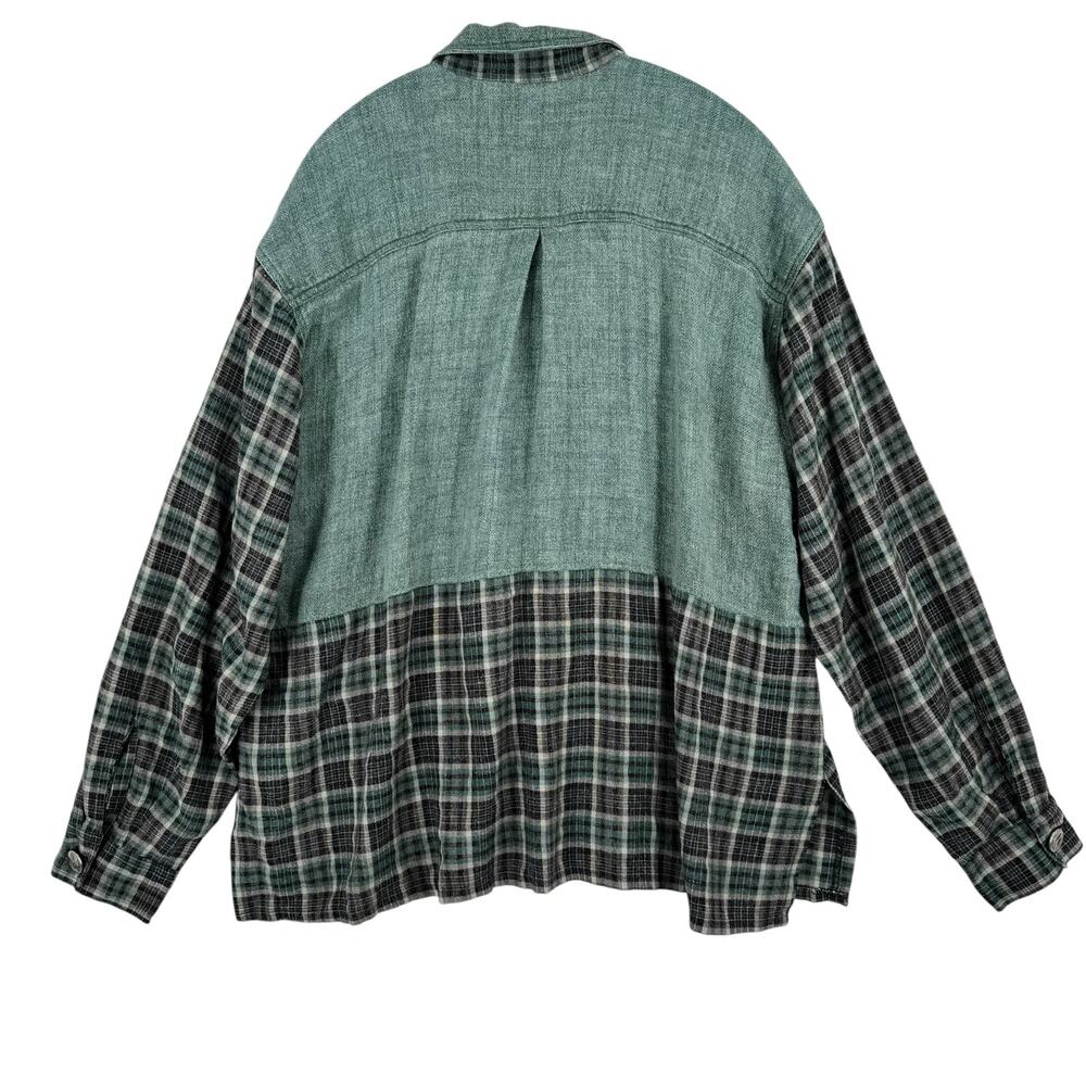 Lagenlook Button Down Shirt Womens 2XL Mens XL Green Unisex Hippie Hobbitcore - Picture 6 of 12